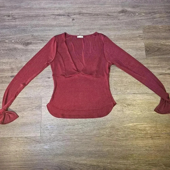 Free People Intimately Free Sleek Essentials Blouse Vneck Burgundy Shimmer S/P - Picture 7 of 13